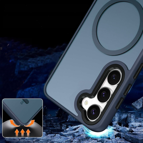 Case for Samsung Galaxy S21 FE, for MagSafe, ERBORD Matt Case, dark blue + Screen Glass