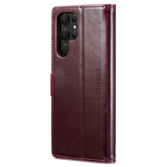 Flip case for Samsung Galaxy S23 Ultra, ERBORD Waxy Wallet, red