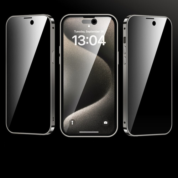 Case for iPhone 15 Pro Max, Privacy Dual Glass, for MagSafe, silver