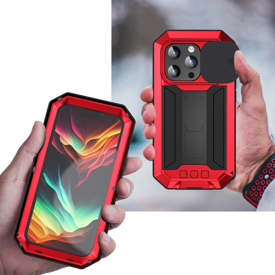 Case for iPhone 15 Pro, R-JUST CamShield Slide, armoured, red / black