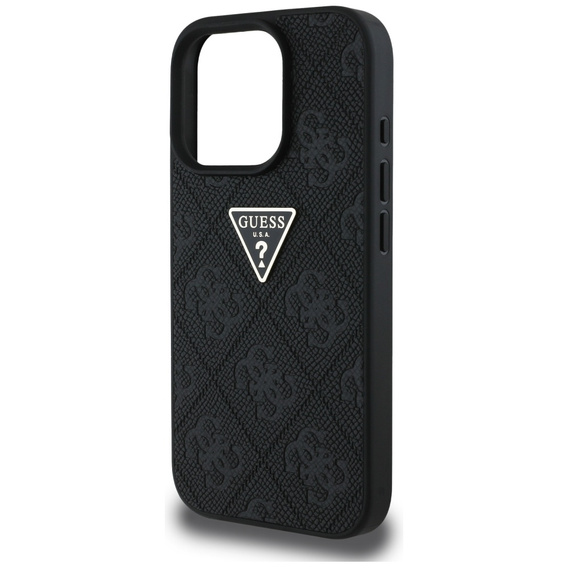 Guess Grained Hot Stamp 4G Triangle Metal Case for iPhone 16 Pro Max