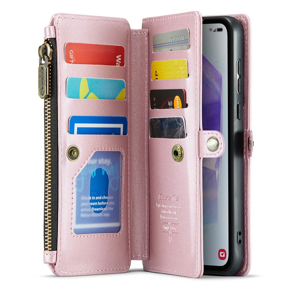 Case CASEME for Samsung Galaxy A55 5G, RFID Leather Wallet, with shoulder strap, pink