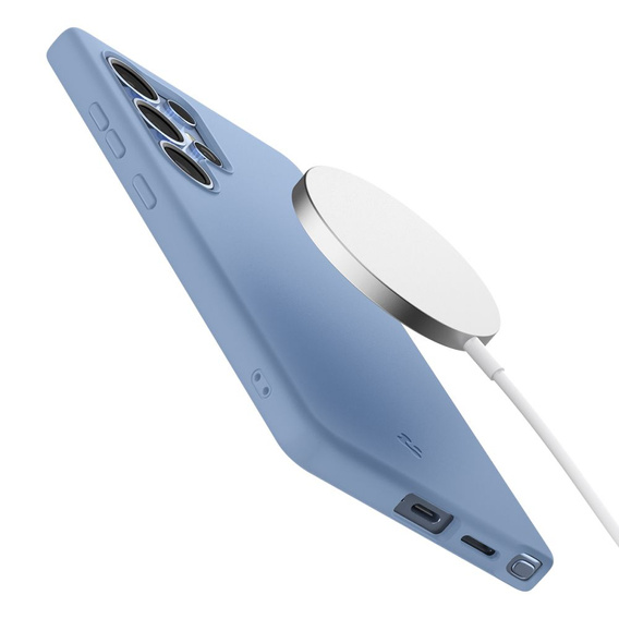 Spigen Case for Samsung Galaxy S25 Ultra, Silicone Fit Mag, blue + Tempered Glass