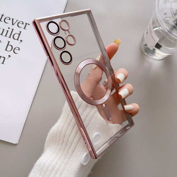 Case for Samsung Galaxy S24 Ultra, Electro MagSafe, pink rose gold + Full Glue Ceramic Glass