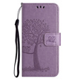 Flip case for Motorola Moto E22 / E22i, Wallet, tree i sowy, purple