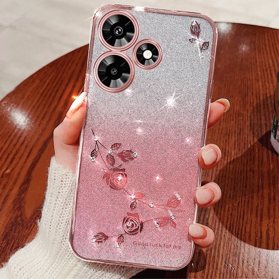 Case for Infinix Hot 30i, Glitter Flower, pink rose gold