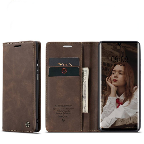 CASEME case for Huawei P30 Pro, Leather Wallet Case, dark brown