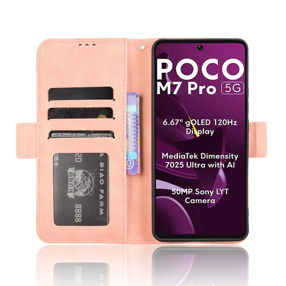 Flip case for Xiaomi Poco M7 Pro 5G, Card Slot, pink