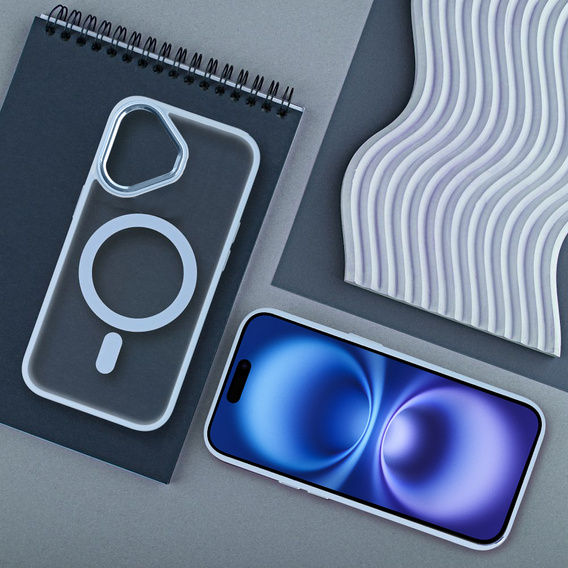 Case for iPhone 16, for MagSafe, ERBORD Matt Case, transparent / blue + Screen Glass