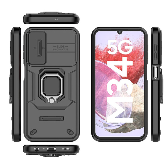 Case for Samsung Galaxy M34, KickStand Camera Lens, black