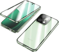 Case for Oppo Reno 14, Magnetic Dual Glass, transparent with green sides
