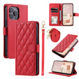 Flip case for iPhone 16 Pro Max, Rhombus Crossbody Leather, red