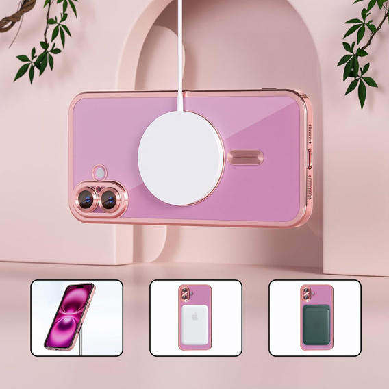 Case for iPhone 16 Plus, Electro MagSafe, pink + Screen Glass