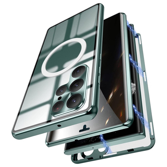 Magnetic Dual Glass MagSafe case for Samsung Galaxy S22 Ultra, green