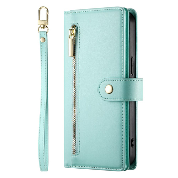 Flip case for iPhone 16 Plus, Wallet Zipper Pocket, green