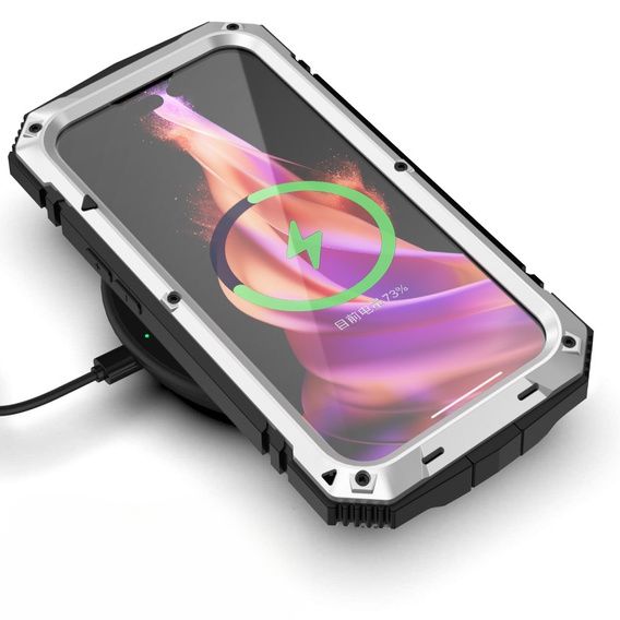 Case for iPhone 15, R-JUST, armoured, silver / black