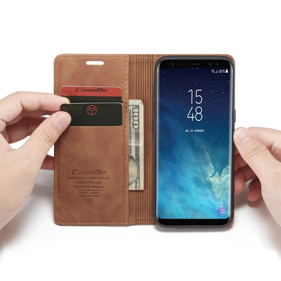 CASEME case for Samsung Galaxy S8, Leather Wallet Case, brown