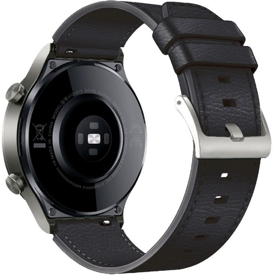 22mm Genuine Leather Coated Silicone Watch Band - Black