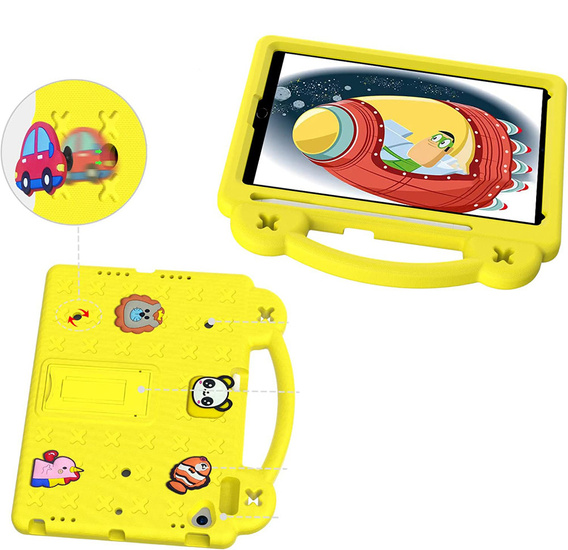 Children's case for iPad 10.2" 2021/2020/2019 (9/8/7 gen.) / Air 10.5" 2019 (3 gen.), Cute Patterns, with stand, yellow