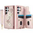 Case for Samsung Galaxy S24 Ultra, Leather Flower Card Slot, pink