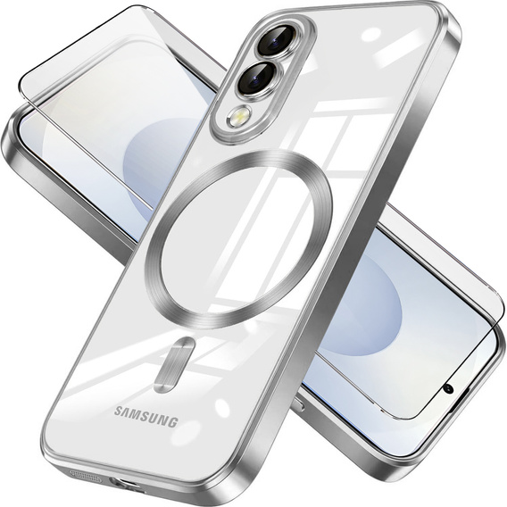 Case for Samsung Galaxy S25 Edge, Electro MagSafe, silver + Screen Glass