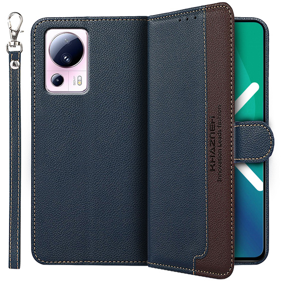 Flip case for Xiaomi 13 Lite, KHAZNEH RFID, blue / brown