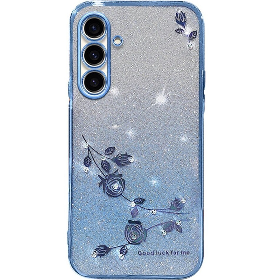 Case for Samsung Galaxy A54, Glitter Flower, blue