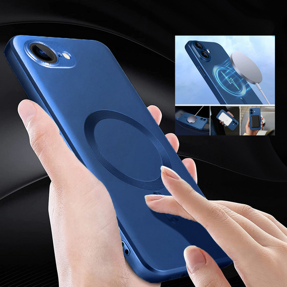 Case for iPhone 16E, ColorMag, for MagSafe, dark blue + 9H tempered glass