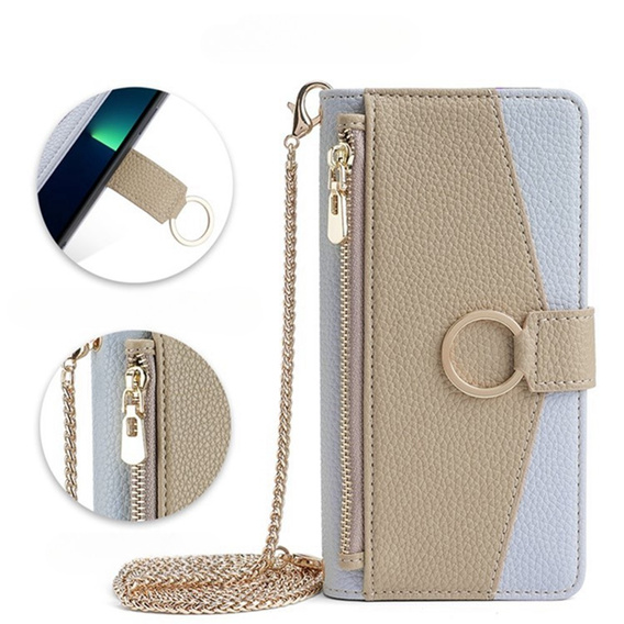 Flip case for Samsung Galaxy A56 5G, Wallet Zipper Pocket, with mirror, blue