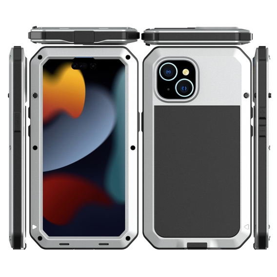 Case for iPhone 15, armoured, with integrated glass, silver