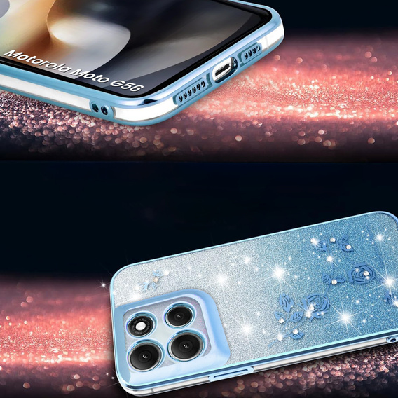 Case for Motorola Moto G56 5G, Glitter Flower, blue