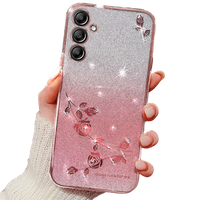 Case for Samsung Galaxy A55 5G, Glitter Flower, pink rose gold