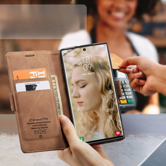 CASEME case for Samsung Galaxy S22 Ultra, Leather Wallet Case, brown