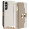Flip case for Samsung Galaxy S24, Wallet Zipper Pocket, with mirror, white