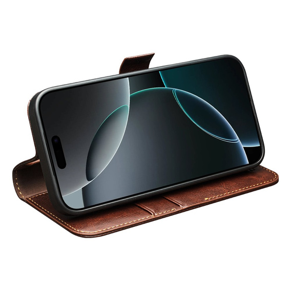 QIALINO Genuine Cow Leather flip case for iPhone 17 Pro, brown