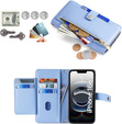 Flip case for iPhone 16E, Wallet Zipper Pocket, blue