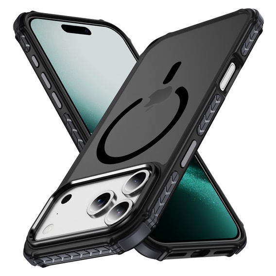 Matt Case for iPhone 17 Pro Max, armoured, for MagSafe, smoky with black sides