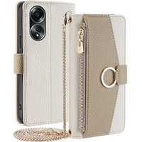 Flip case for Oppo A58 4G, Wallet Zipper Pocket, with mirror, white