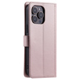 Flip case for iPhone 16 Pro, Rhombus Crossbody Leather, pink rose gold