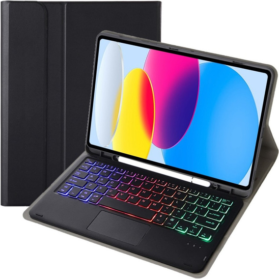 Case with illuminated bluetooth touchpad keyboard for iPad 10.9" 2022 (10 gen.), black