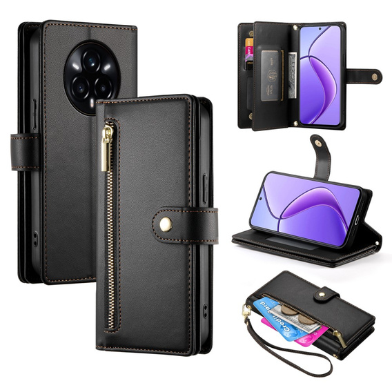 Flip case for Realme 14 Pro+ 5G, Wallet Zipper Pocket, black
