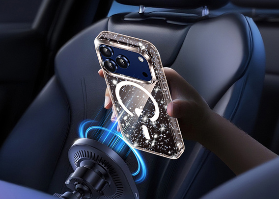 Case for iPhone 17 Pro Max, for MagSafe, glitter - translucent gold