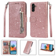 Flip case for Samsung Galaxy A35 5G, Wallet Zipper Pocket Glittery, pink rose gold