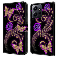 Flip case for Xiaomi Redmi Note 12 4G, Wallet, flowers & butterfly, white