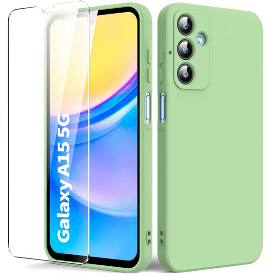Case for Samsung Galaxy A15, Silicone Lite, green + 9H glass