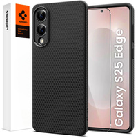 Spigen case for Samsung Galaxy S25 Edge, Liquid Air, black + 9H Tempered Glass