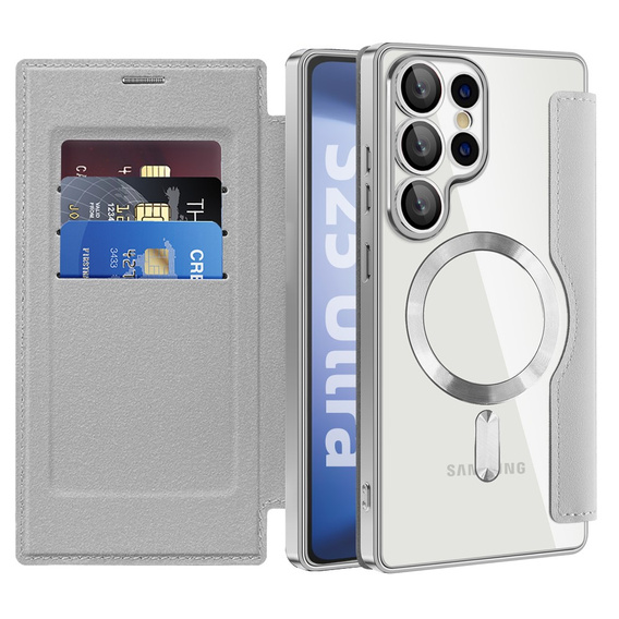Flip case for Samsung Galaxy S25 Ultra, RFID Wallet MagSafe CamShield, silver