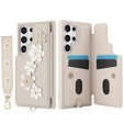 Case for Samsung Galaxy S24 Ultra, Leather Flower Card Slot, beige