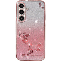 Case for Samsung Galaxy S23 FE, Glitter Flower, pink rose gold