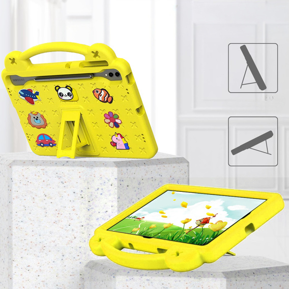 Children's case for Samsung Galaxy Tab S9 FE+ Plus, Cute Patterns, with stand, yellow